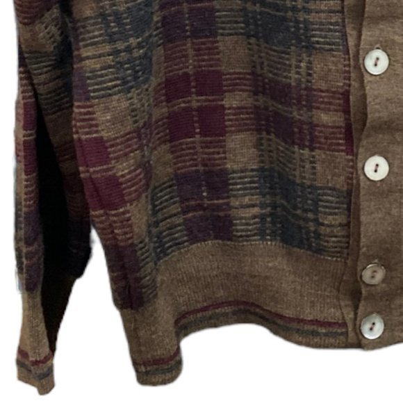 Vintage Maglificio Florence Merino Wool Plaid Cardigan Sweater - Picture 5 of 14